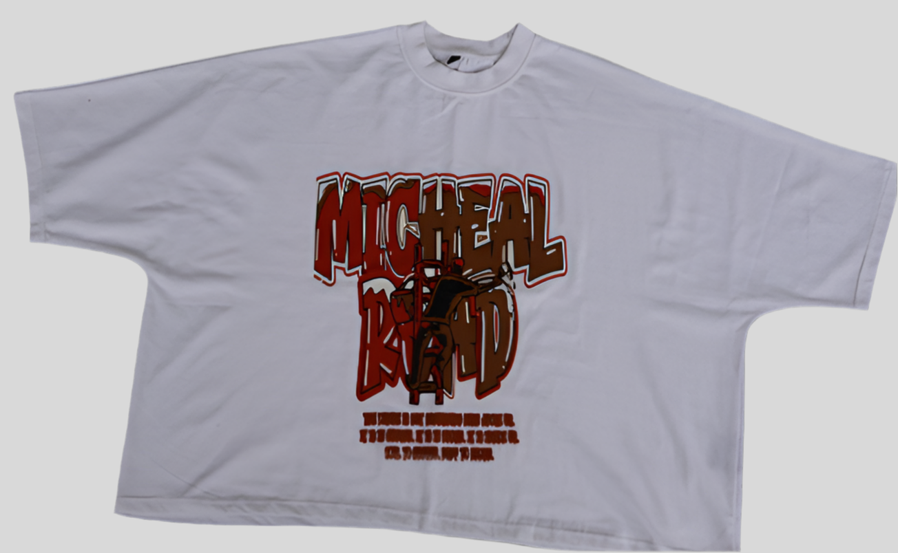 Two panel boxy tee-white/red-brown